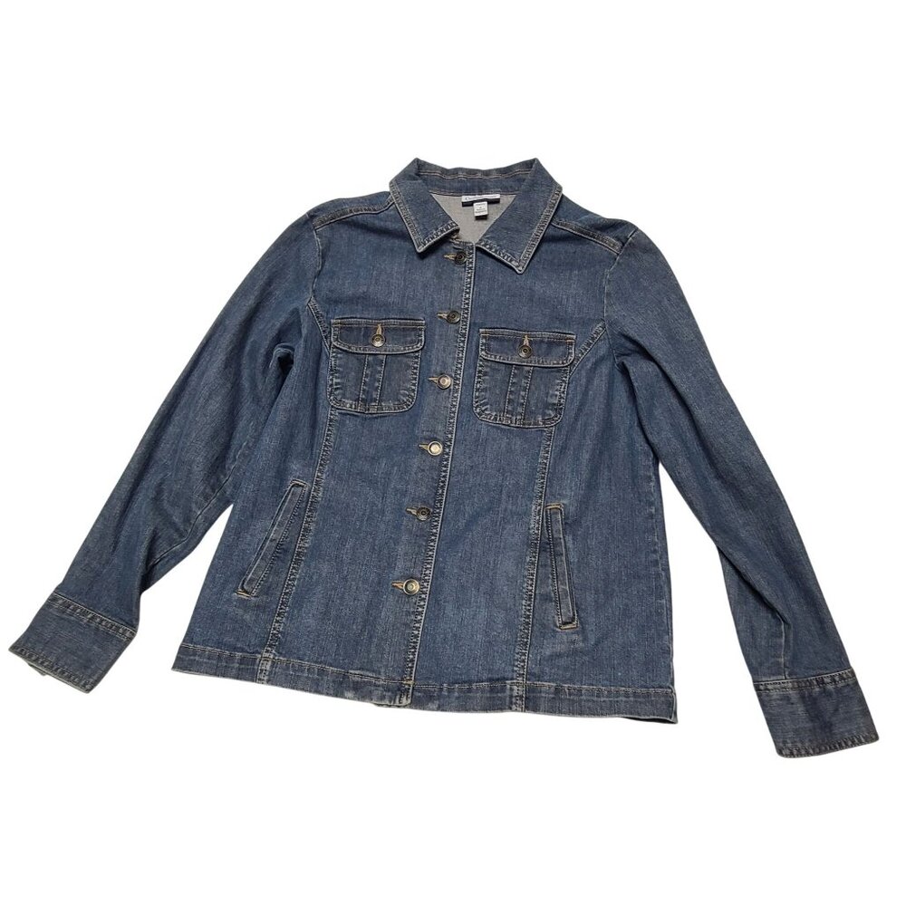 Croft & Barrow Womens Blue Denim Stretch Long Sleeve Button Front Jacket Size S - Picture 1 of 12